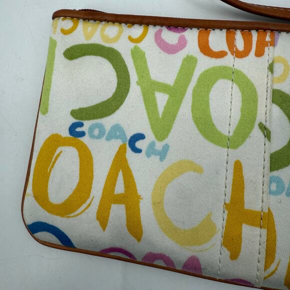 Coach Wristlet Signature C Graffiti 4.5"x7.5" Canvas Leather Wallet Zipper Art - Picture 7 of 16